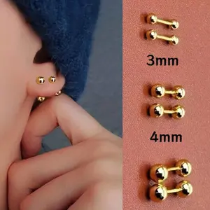 Six minimalist 18K gold-plated spherical earrings, gold bean-shaped cartilage earrings. Jewelry for men and women.