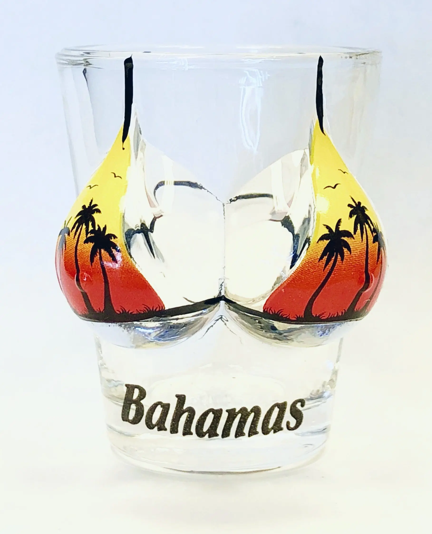 Bahamas Palm Sunset Bikini Bust 3D Shot Glass