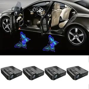 4PCS Car Door Butterfly Pattern Welcome LED Lights, Wireless Auto Opening Door Step Courtesy Projector, Universal Vehicle Interior Night Atmosphere Lamp