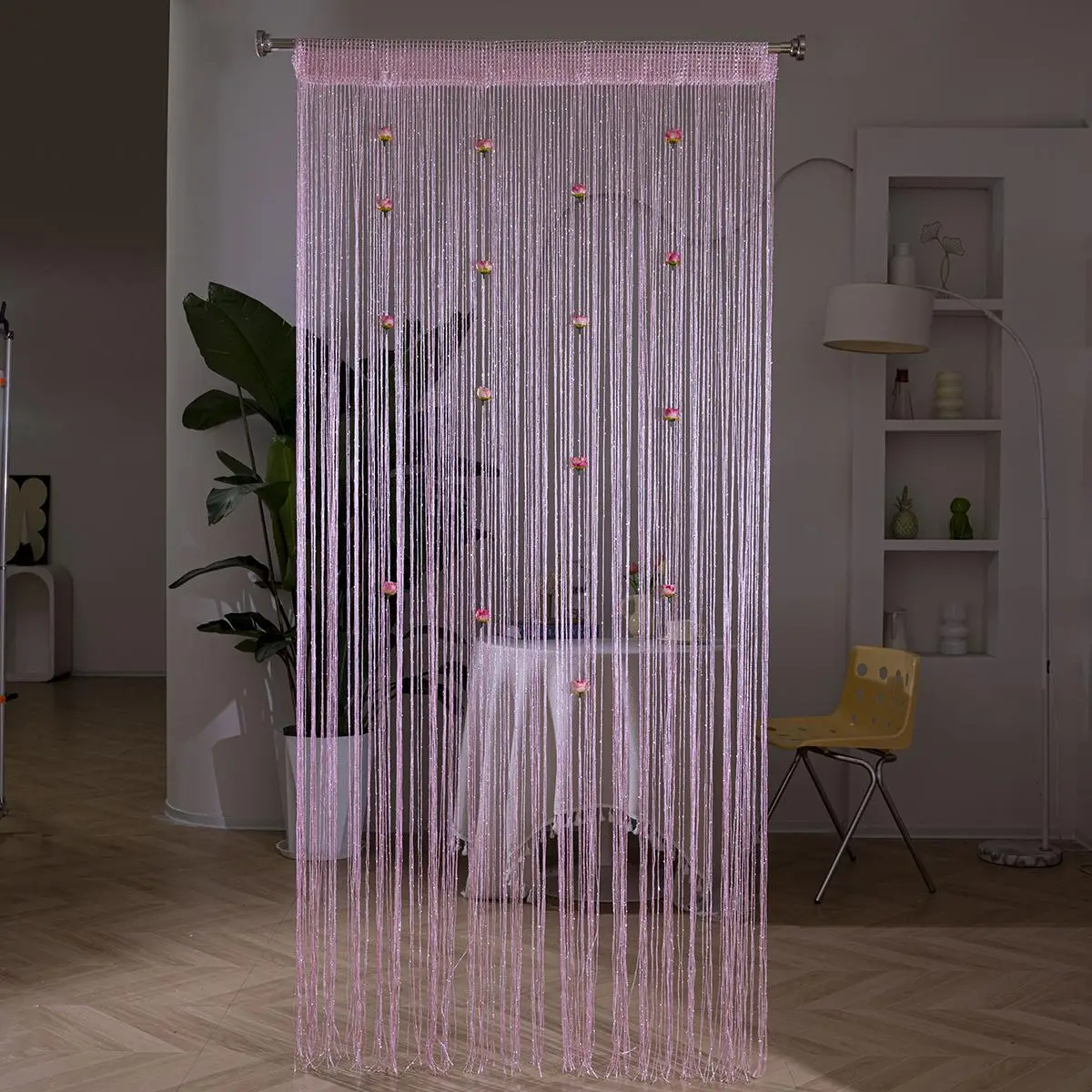 Rose Flower String Window Curtain, 1 Count Romantic Exquisite Door Curtain, Doorway Curtain, Home Decor for Living Room Bedroom Hotel Salon, Tassel De