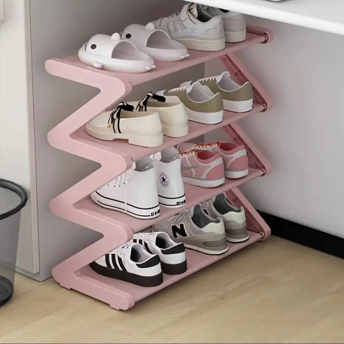 Simple and creative Z-shaped shoe storage device, suitable for dormitory and home use, multi-layer assembly, pink shoe rack, Shoe Rack Organizer, Shoe Rack Organiser, Shoe Shelf Organizer, Shoe Organization Rack, Shoe Organizers