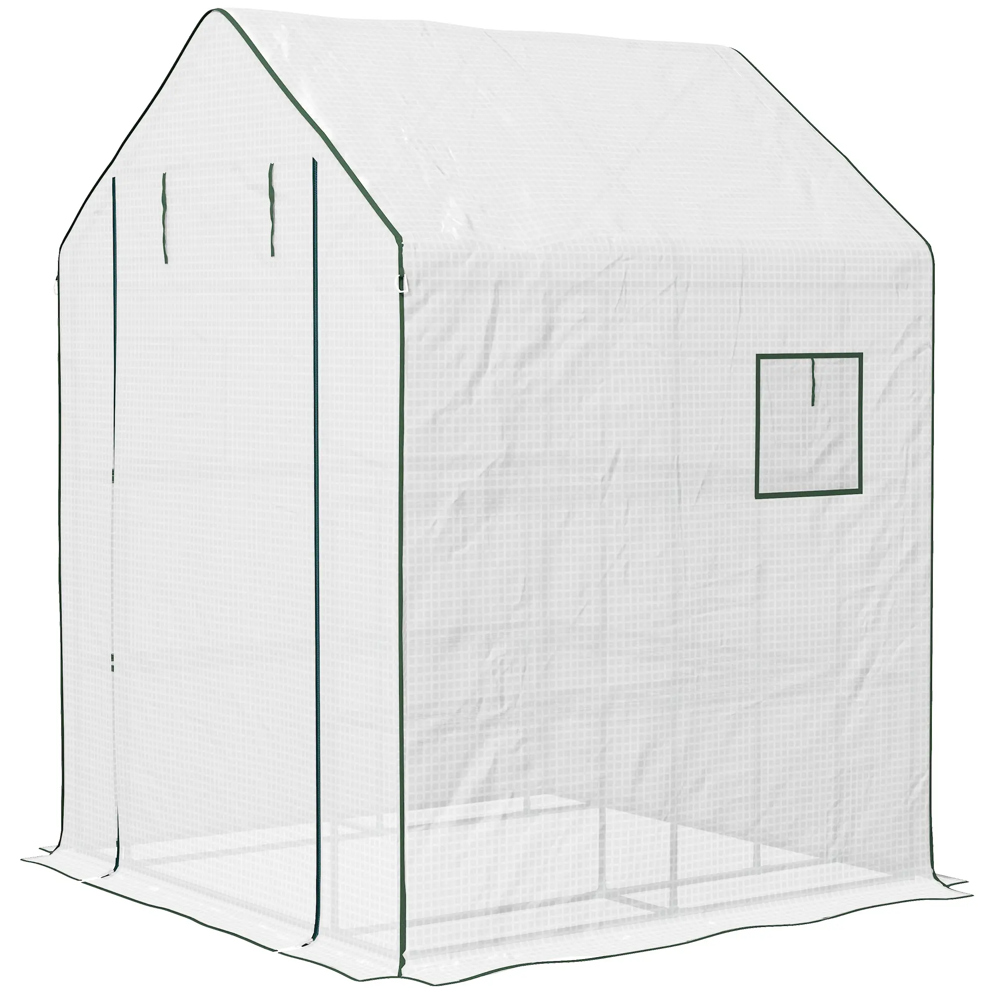 Portable Walk-In Greenhouse, White Water-UV Resistant Small Outdoor Greenhouse with 2-Tier Flower Rack Shelves