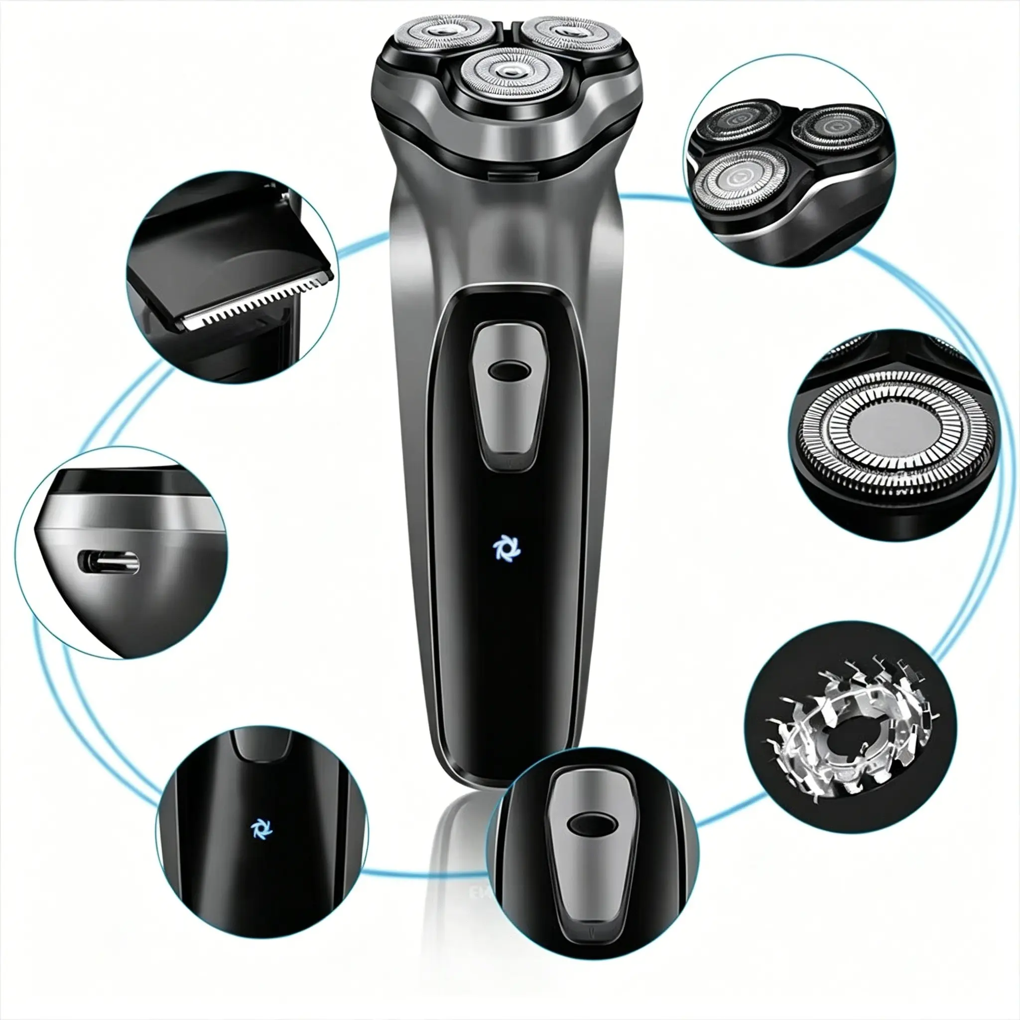 Cordless Electric Razor for Men: IPX7 Waterproof Rotary Shaver - Cordless Rechargeable Shaver - 4D Flex Precision Blades with Pop Up Trimmer, Rechargeable Rotary Shavers