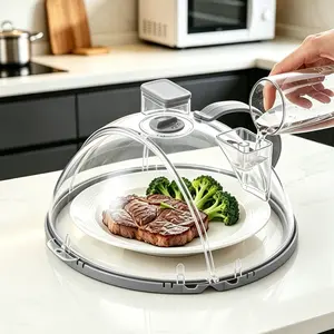UFORU  Upgraded Foldable Microwave Splatter Cover with Dual Water Steamer, 10 Inch Clear Vented Food Lid with Handle, Anti-Splatter Microwave Cover for Moisture-Rich Heating, Kitchen Gadget