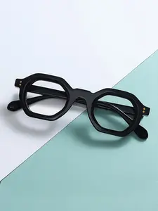 Fytoo Unisex Glasses, Hexagonal Frame, Acetate Fiber Lenses, Full Rim Eyewear, Model Ft1602-01, Stylish and Durable, Trendy Casual Eyeglasses