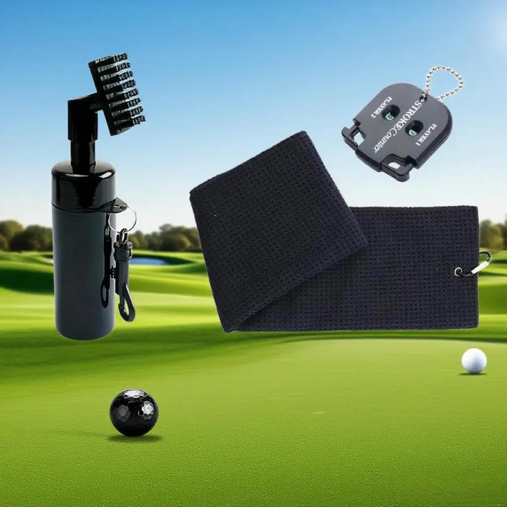 Portable Golf Cleaning Kit Set, Durable Mini Scorecard, Portable Brush, Golf Towel, Golf Accessories, Perfect Gift for Golfers, Includes All Essentials
