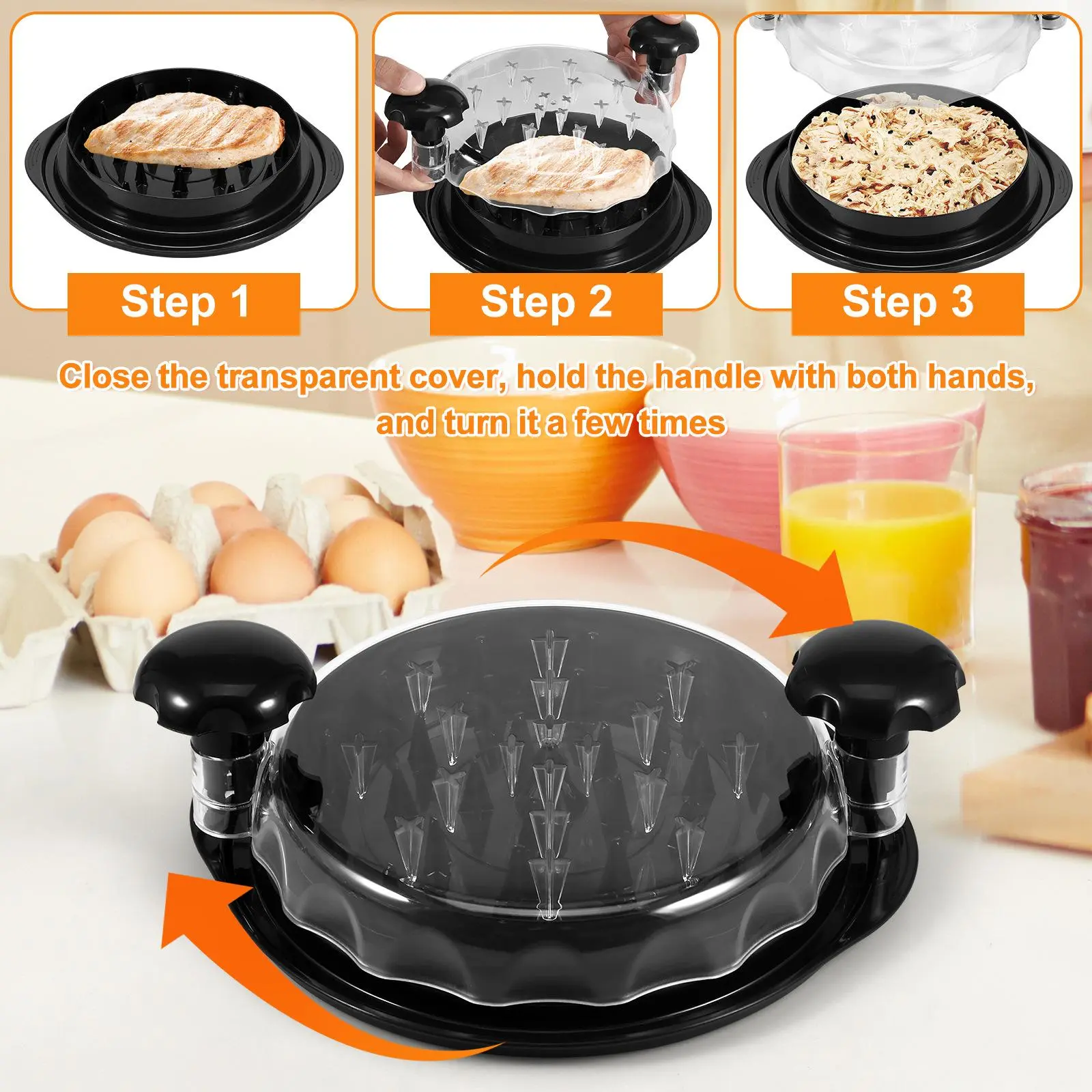 Camp Kitchen Spin Control Large-Load Meat Shredder - BPA-Free, Observable View, Heavy-Duty, Long-Lifespan, Anti-Slip Silicone Footpads, Streamlined Minimalist Grip for Chicken, Lamb, Beef - Suitable for Fitness Enthusiasts, Pet Lovers