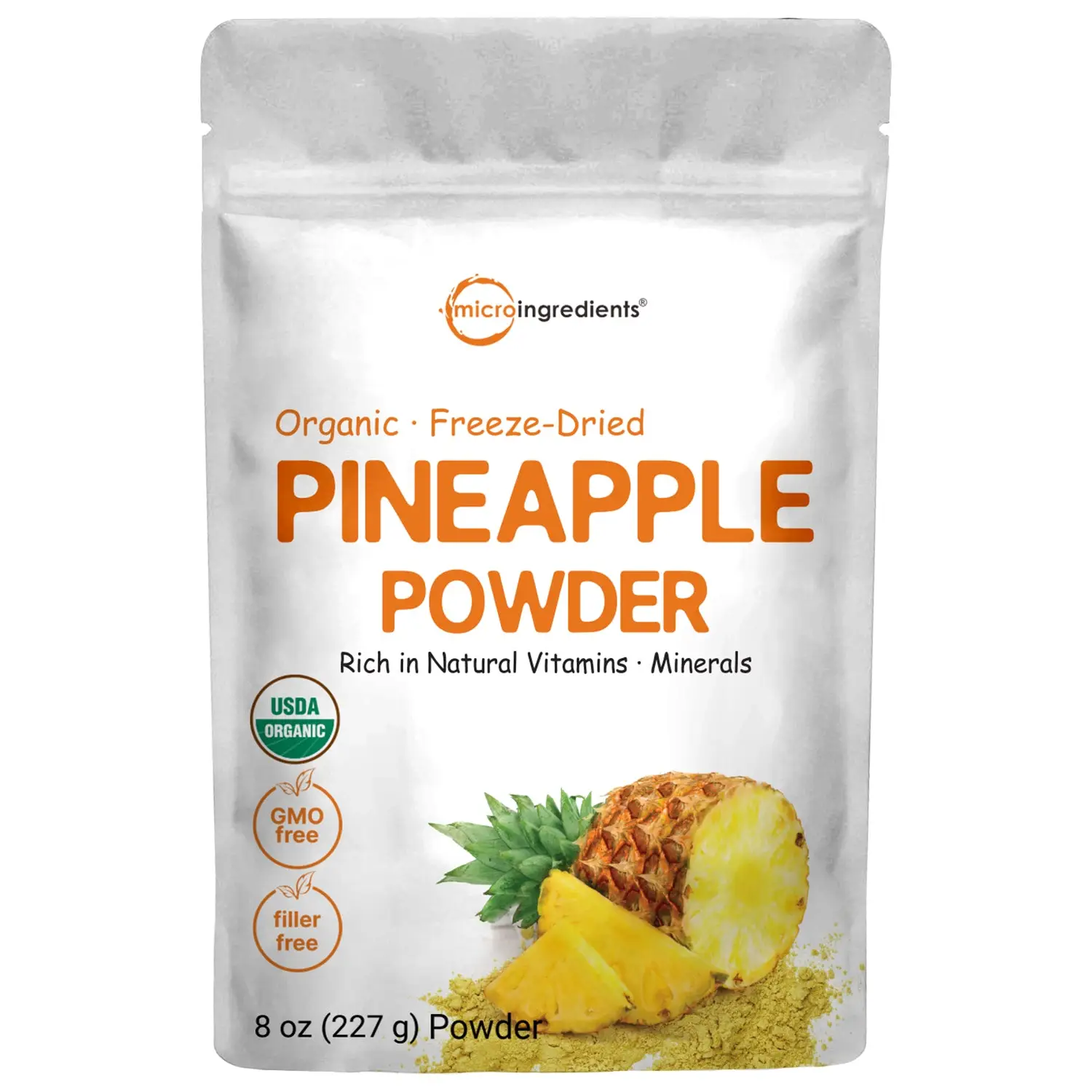 Micro Ingredients Organic Pineapple Powder, 8oz | 100% Natural Fruit Powder