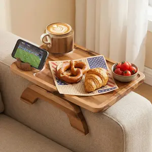 Sofa Arm Tray and 3-in-1 Clip-on Table TV Tray with Rotating Cup Holder and Phone Stand