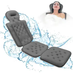 Full body bath pillow for bathtub bath pillows for tub with powerful nonslip suction cups and mesh laundry bag luxury tub pillow for bath for headrest neck and back support grey