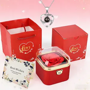 Birthday Gifts for Women Preserved Real Rose with Necklace Forever Flowers Gifts for Mom Wife Girlfriend Grandma Eternal Rose Present on Valentines Mothers Day Christmas Anniversary Romantic-Red