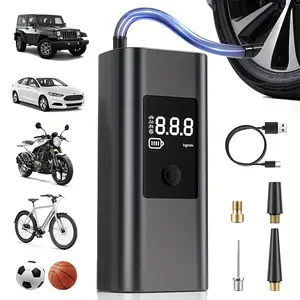 Portable Air Compressor with Pressure Gauge and LED Light, One-Button Smart Wireless Digital Tire Inflator Pump for Car, Motorcycle, Bike and Balls
