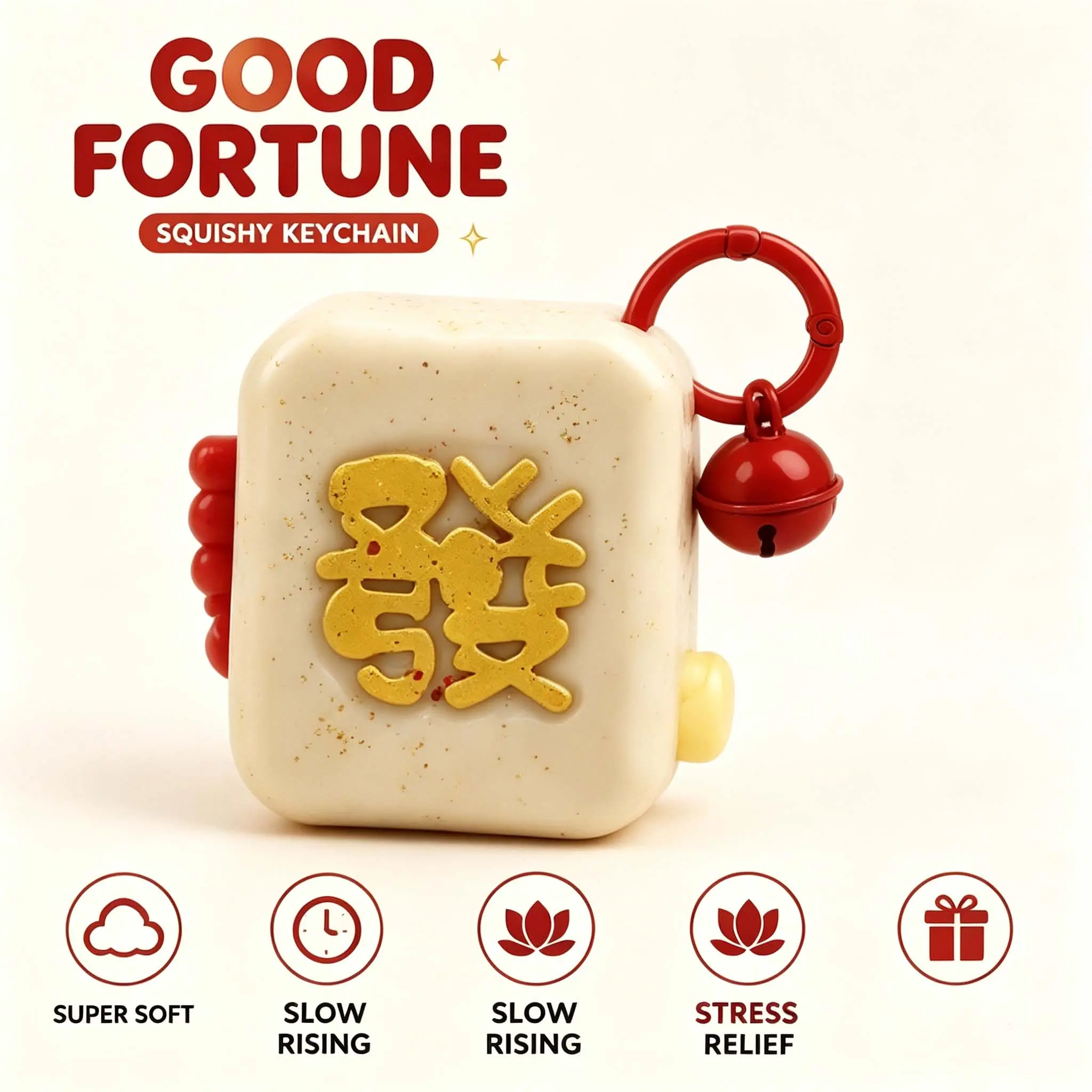 Good Fortune Squishy Keychain, Cute Lucky Charm Stress Relief Toy, Soft Squeeze Fidget Toy for Kids & Adults, Fun Kawaii Gift