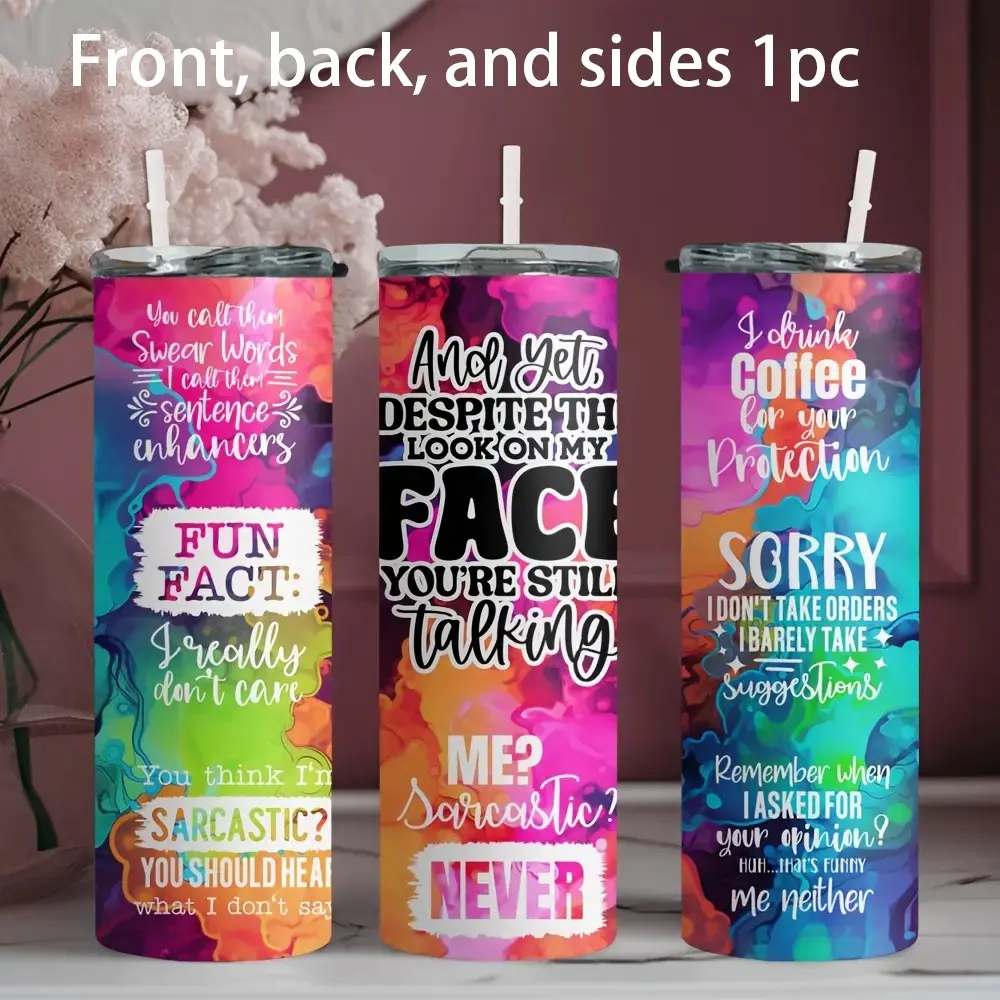 1pc 20oz stainless steel water bottle, printed with colorful abstract text art design straw cup, Funny Dad Tumbler, Stainless Steel Drinkware, suitable for fitness, travel, driving, daily use at home, gift for family and friends