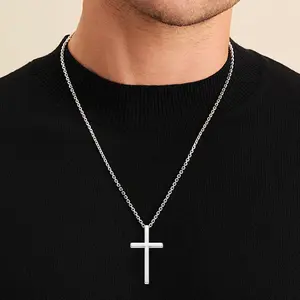 Unisex Cross Necklace -Anxiety Mindfulness Necklace, Premium Stainless Steel Breathwork Tool, Anxiety Relief Items Gift Religious Jewelry Minimalist Design Chain