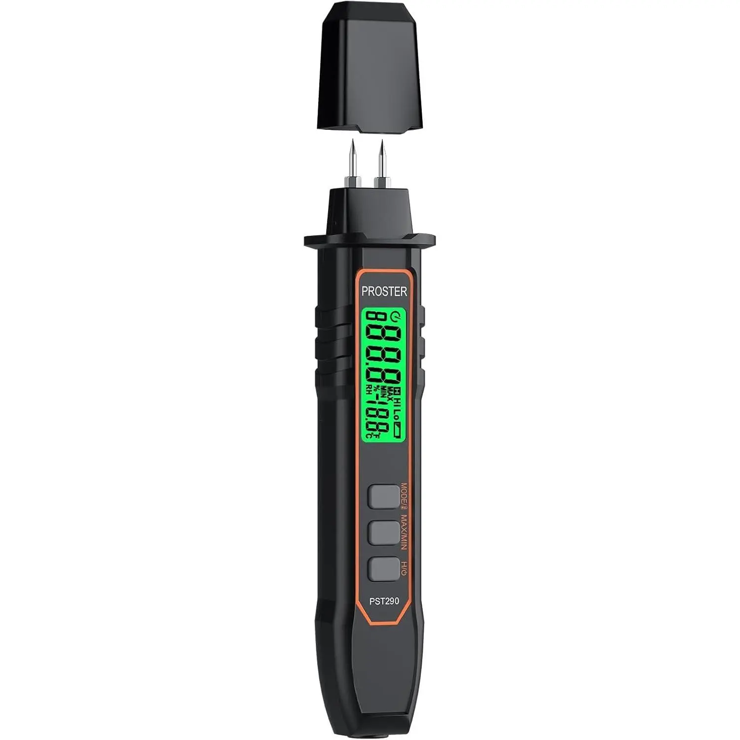 Proster Pocket Wood Moisture Meter with Detachable Pins - 7 Material Settings, Temperature Gauge (℃/℉), Data Hold for Woodworking, Flooring, Lumber, Building Materials