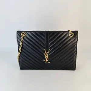 Pre-owned Yves Saint Laurent leather Shoulder Bags YSL Saint Laurent ENVELOPE LARGE BAG Black