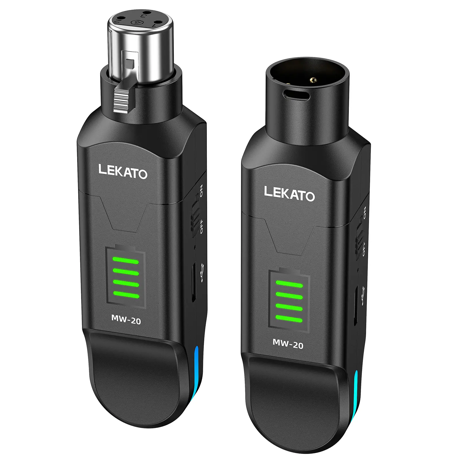 LEKATO MW-20 Wireless XLR Transmitter Receiver 2.4GHz, 48V Phantom Power for Mic