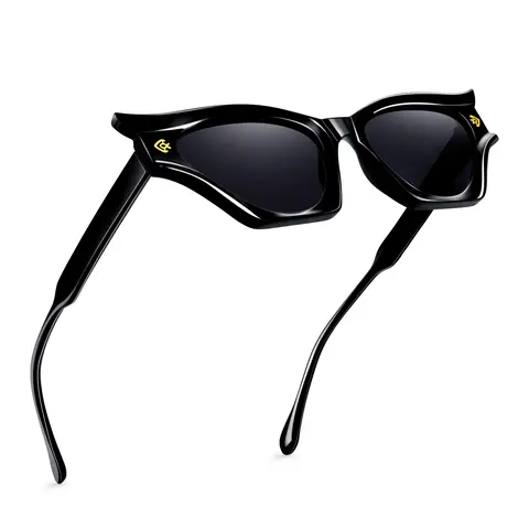 EUNOIALENS Women's Modern Retro Curved Cat Eye Sunglasses Plastic Frame, Full Rim PC Bat Shape, Anti Glare UV Protection Lenses, Funky Jump Decor, Driving Use, Stylish Functional Accessories, Sunglasses for Women,sohochic