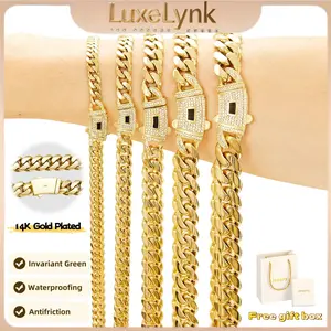 【Zircon model】14K gold-plated Cuban necklace.The new  craftsmanship and classic white stone inlay design are dazzling.Miami Cuban necklace combines tradition and fashion.The best gift for him/her.6mm/8mm/10mm/12mm/14mm are available.