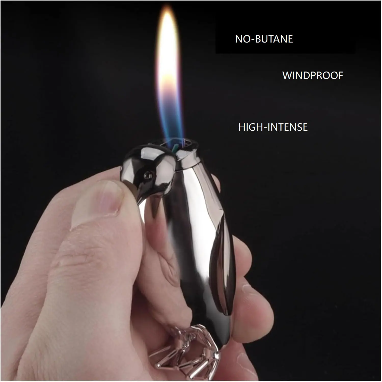 (No Butane) Creative Penguin-Shaped Lighter, Open Flame Windproof Lighter, Portable And Small, Adjustable Flame, Rechargeable, For Fireplace, Candle Lighting, Wedding, Cooking