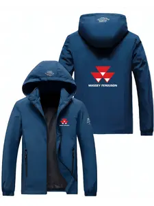 Industrial Triangle Geometric Print Hooded Jacket, High-Quality Polyester Fiber, Casual Fitted Outerwear for Spring & Fall