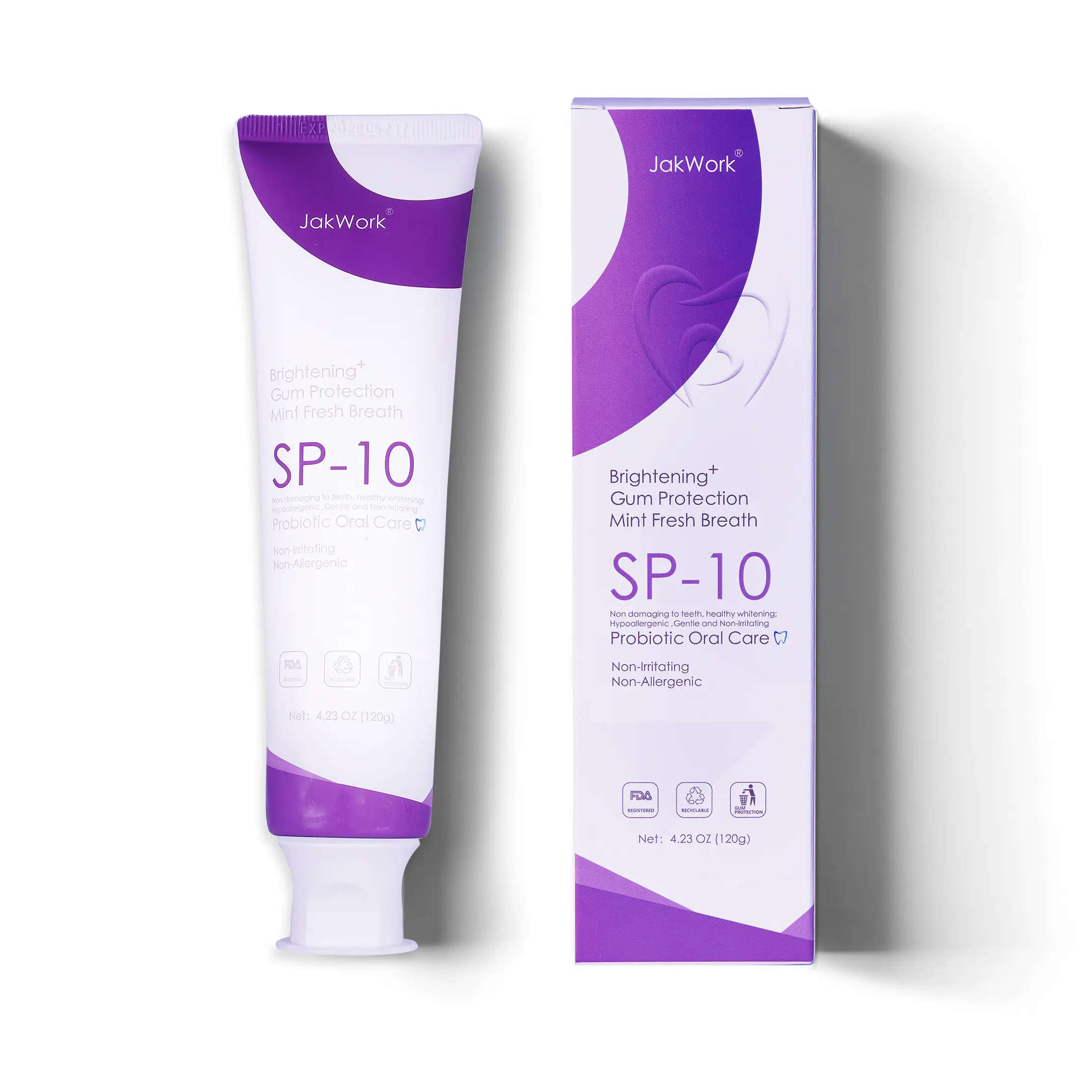 JAKWORK SP-10 Probiotic Whitening Toothpaste, No Fluoride Formula for Gum Health and Fresh Breath, Refreshing Mint Flavor, 120g, No Fluoride Toothpaste