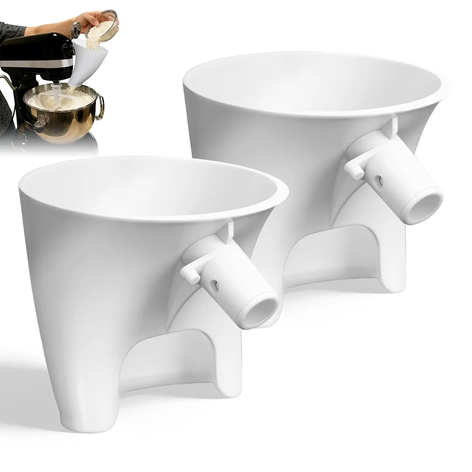 2 Pcs Flour Funnel for Kitchen Aid Mixer, Easy-Pour Anti-Spill Powder Funnel Compatible with Kitchen Aid Artisan Ksm150 4.5-5 Quart Tilt-Head Stand Mixer
