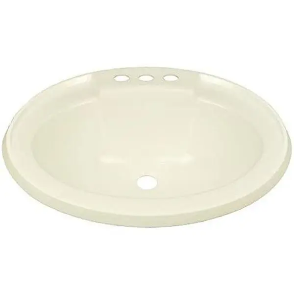 17" x 20" Bone Oval Plastic Lavatory Sink for Mobile Homes | Self-Rimming Drop-In Bathroom Sink
