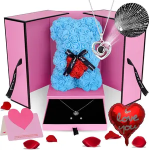 Flowers Rose Bear Gifts Artificial Forever Rose Everlasting Flower Teddy Bear Gifts for Her Women Mom Wife Wedding Mothers