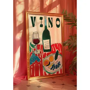 Retro Wine Poster, Vino Dinner Party Wall Art, Kitchen Decor, Digital Download Print