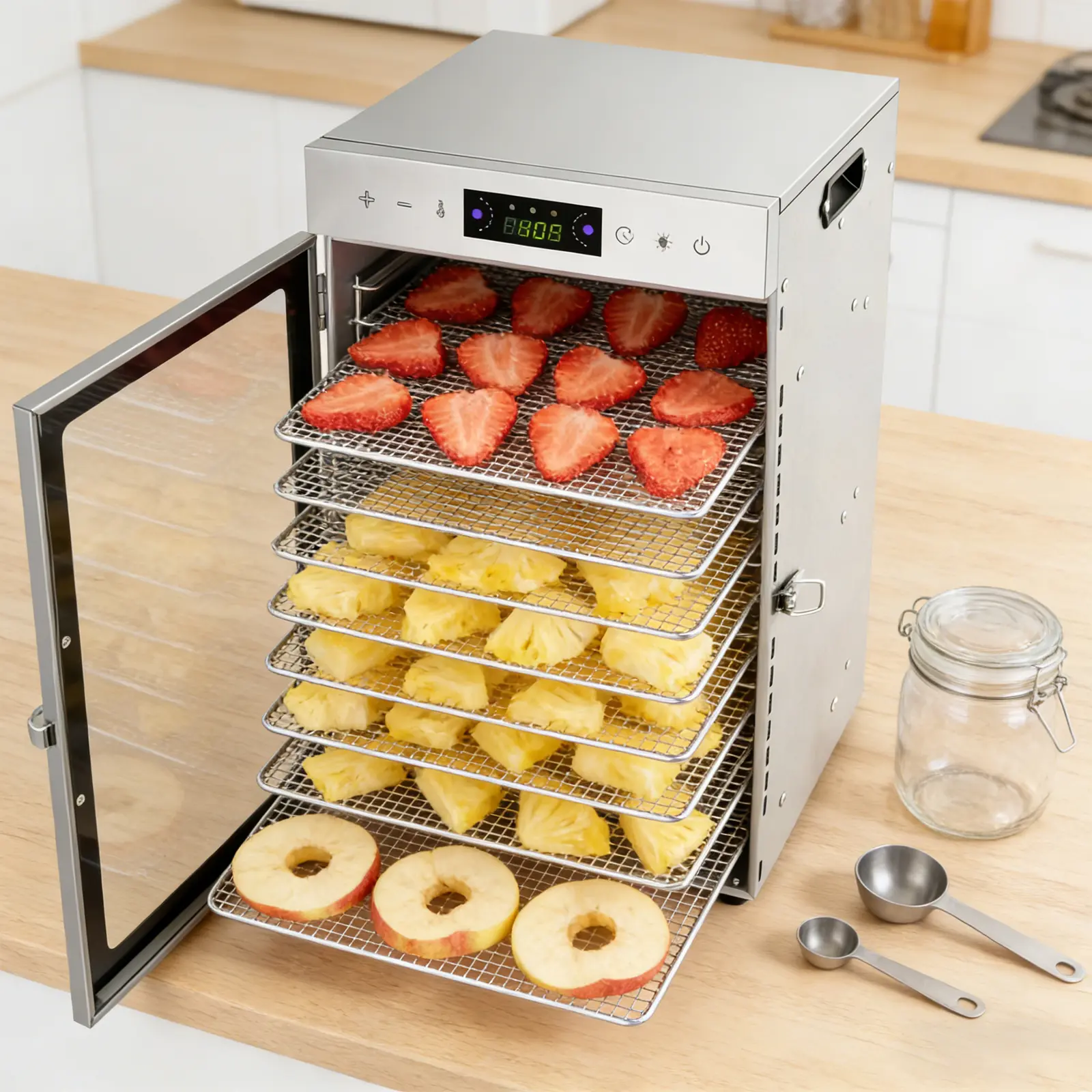 Stainless Steel Food Dehydrator - 18 Trays, Adjustable Temperature Timer, Corded US Standard Plug, LED Display, Home Kitchen Appliances, Meat Dehydrator Machine, Fruit Vegetable Dryer, Bakery
