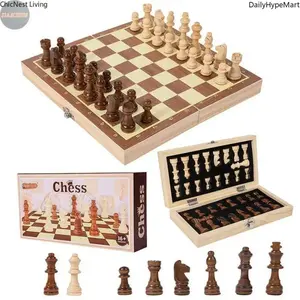 Magnetic Foldable Chess Set - 3-in-1 Board Game with 32 Pieces, Portable Tabletop Board Games for Casual Play