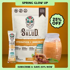 Salud 2-in-1 [Hydration & Immunity - Tamarindo]  Electrolytes Powder, Agua Fresca Drink Mix, Elderberry, Dairy & Soy Free, Non-GMO, Gluten Free, Vegan, Low Calorie, 1g Sugar (15 Servings), Spring Glow Up