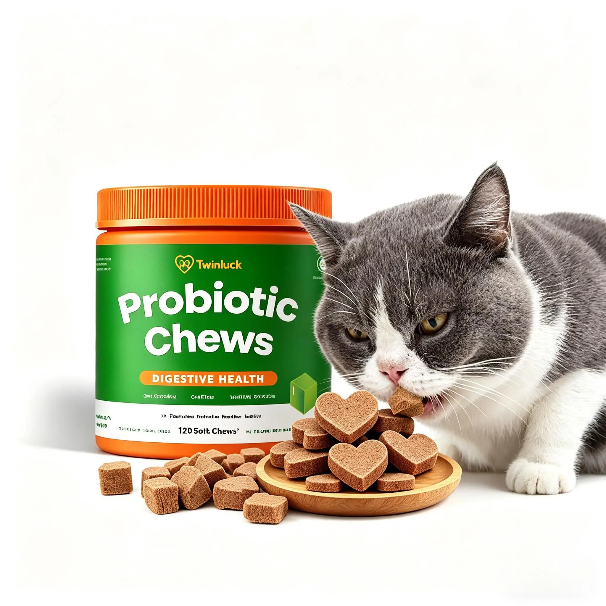 Cat Health Probiotic Supplements, Chicken Flavor - Flaxseed & Pea Powder Natural Digestive Remedy, Gut Support, Immune Booster, Hairball Control, Fur & Skin Care, Easy to Feed, Probiotic Blend