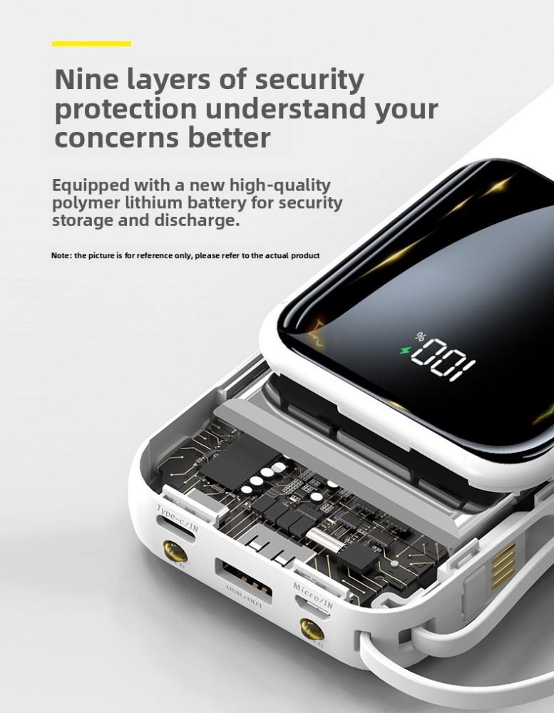 22.5W/PD20W Fast Charge Portable Power Bank with 4 Built-in Cables, LED Digital Display, 4 Output 3 Input, Compact USB-C Charger for iPhone & Android