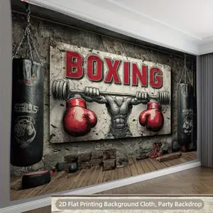 Vintage Boxing Print 2D Polyester Backdrop - 1PC Reusable Flat Banner, Home & Gym Studio Wall Hanging, Sports-Style Decor for Birthday Events & Photo Shoots