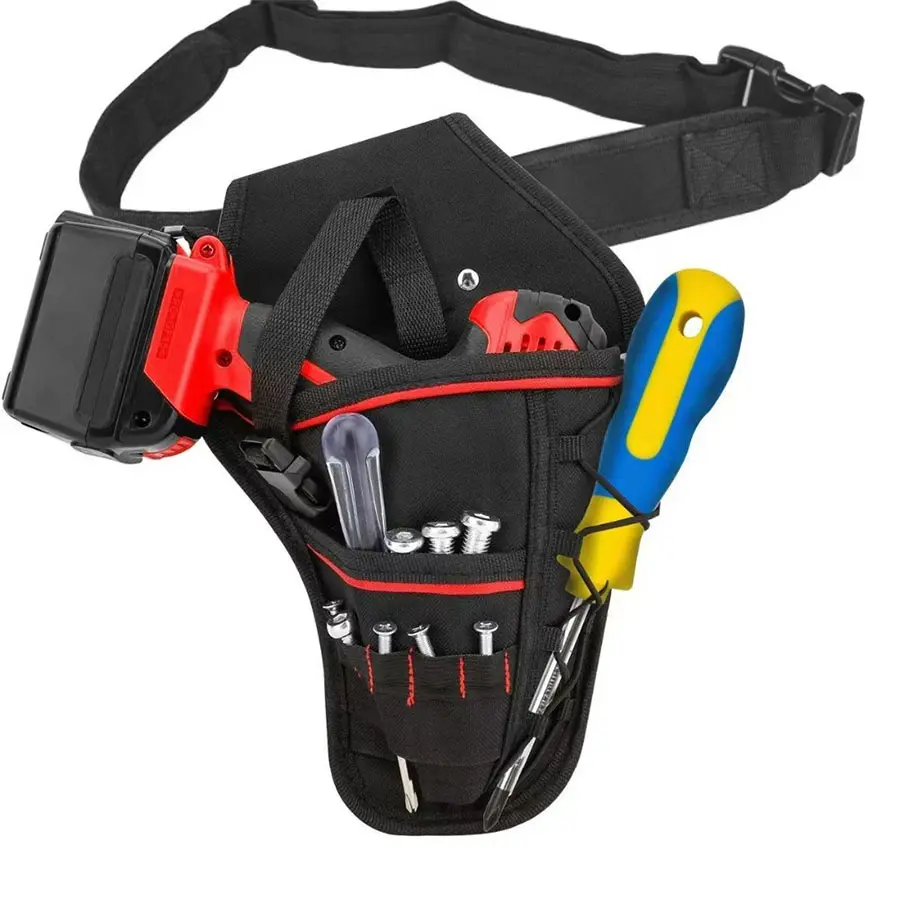 Cordless Drill Holster, Portable Tools Shoulder Bag, with Adjustable Drill Shoulder Strap and Drill Holster, Gardening Tools Belt Pouch，Compatible with Most Cordless Drills Black