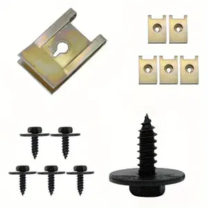 60pcs Chassis Engine Guard Metal Nut/Screw Washers U-shape Clip for Car Fender Bumper Cross Head Screws Body Screw Automotive Accessories