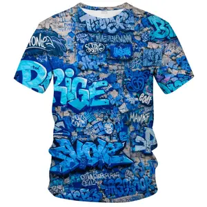 Unisex Blue Graffiti Art 3D Printed T-Shirt – Urban Street Style for Casual Outings, Parties & Street Art Enthusiasts