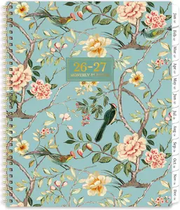Monthly Planner 2026-2027 - Planner 2026-2027 with Tabs, Monthly Planner/Calendar 26-27, Jul. 2026 - Jun. 2027, 9" X 11", Strong Gold Twin-Wire Binding, Back Pocket, Note Pages - Floral Bushypushy