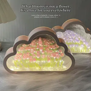 2-Pack New Cloud Tulip Night Lamps, DIY Handmade Mirror Flower Sea Atmosphere Lamp, Desktop Decorative Gift, Creative Home Decoration, Atmosphere Lighting, Night Lights