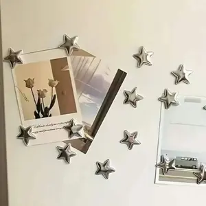 10pcs Silver Color Star Refrigerator Magnets, Decorative Kitchen & Office Stickers, Bright Colors, Magnetic Field 0-49 Nt, Bst-555 Batch