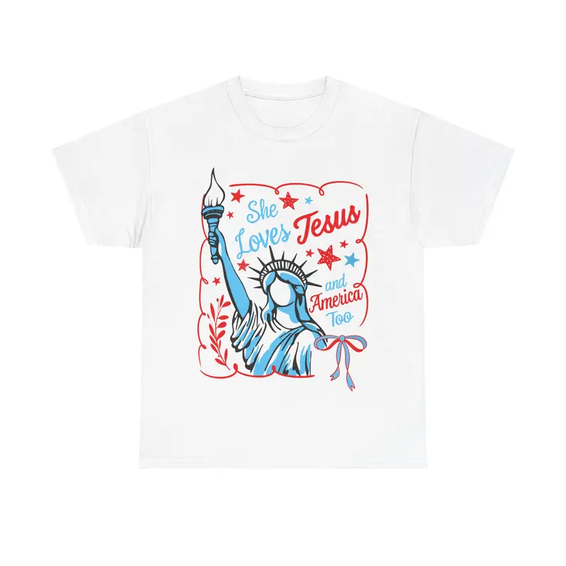 She Loves Jesus and America too Shirt, 4th July Faith tee, Christian 4th july, Clean Look, Goes with Anything, Ready to Go, No