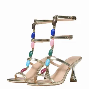 Women's High-Heeled Sandals - Colorful Rhinestone Design, Wine Glass Style - Elegant Banquet, Party Footwear - Wedge Shoes for Women