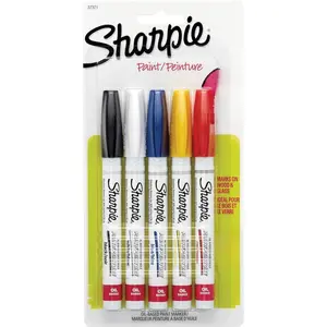 Sharpie Oil-Based Paint Markers, Fine Point, Assorted Colors, 5 Count - Great for Rock Painting