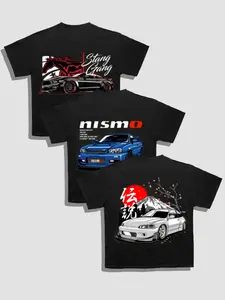 Men's Car Print Round Neck Tee, Regular Fit Casual Street Sporty Short Sleeve T-shirt for Summer, Men's Top for Daily Wear, Tropical, Streetwear