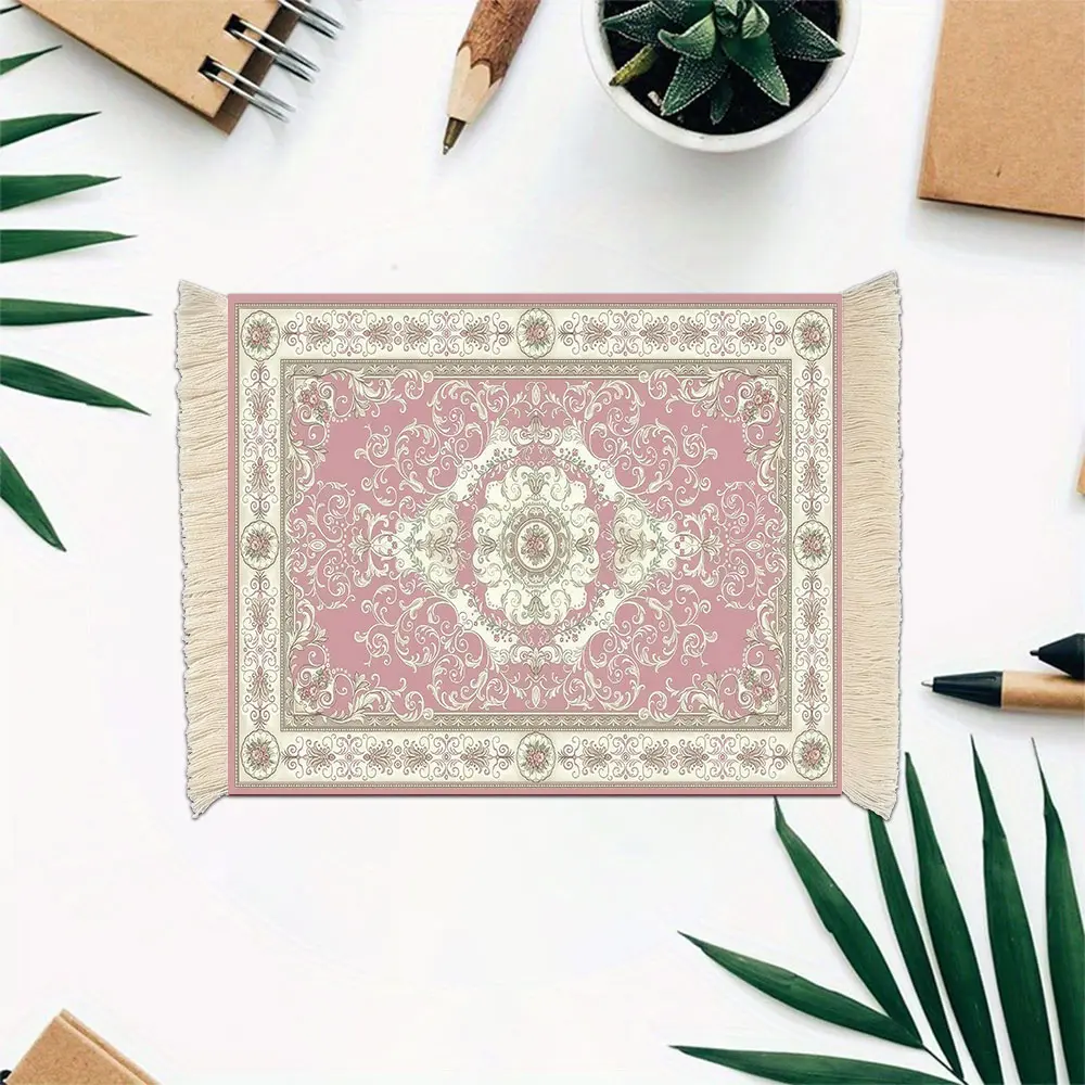 Vintage Persian Style Mini Carpet Mouse Pad with Tassels, Laptop Mouse Mat, Home Office Desk Decor, Cup Coaster, Doll Decoration, Decorative Rug Mat, Decorative Mats
