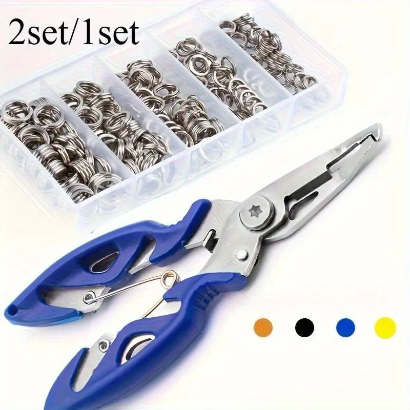 200pcs High Strength Heavy Stainless Steel Split Ring Lure Connector with Fishing Pliers Fishing Gear Set Fishing Tackle Fishing Gear Accessories Fishing Stuff