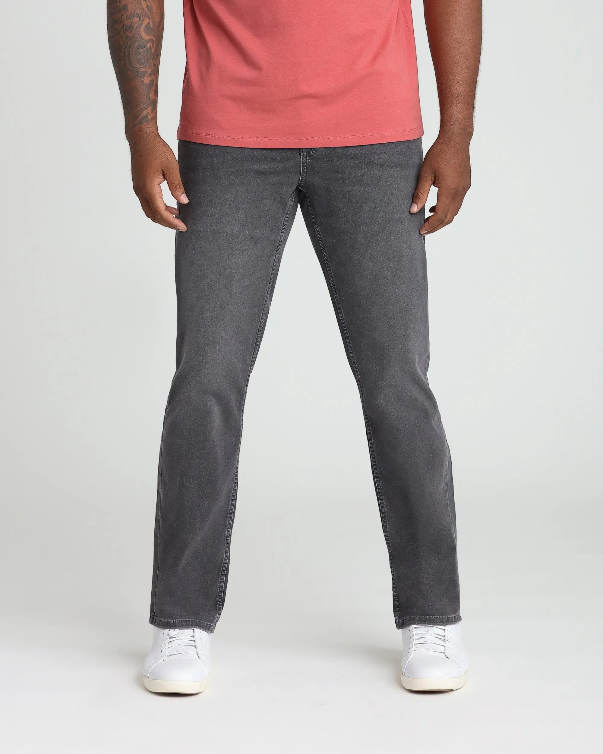 Men's Embroidered Athletic Fit Shanks Jeans - Soft Stretch Fabric, Miner Grey, TPJ Back Pocket, Zip, Menswear Male Bottoms